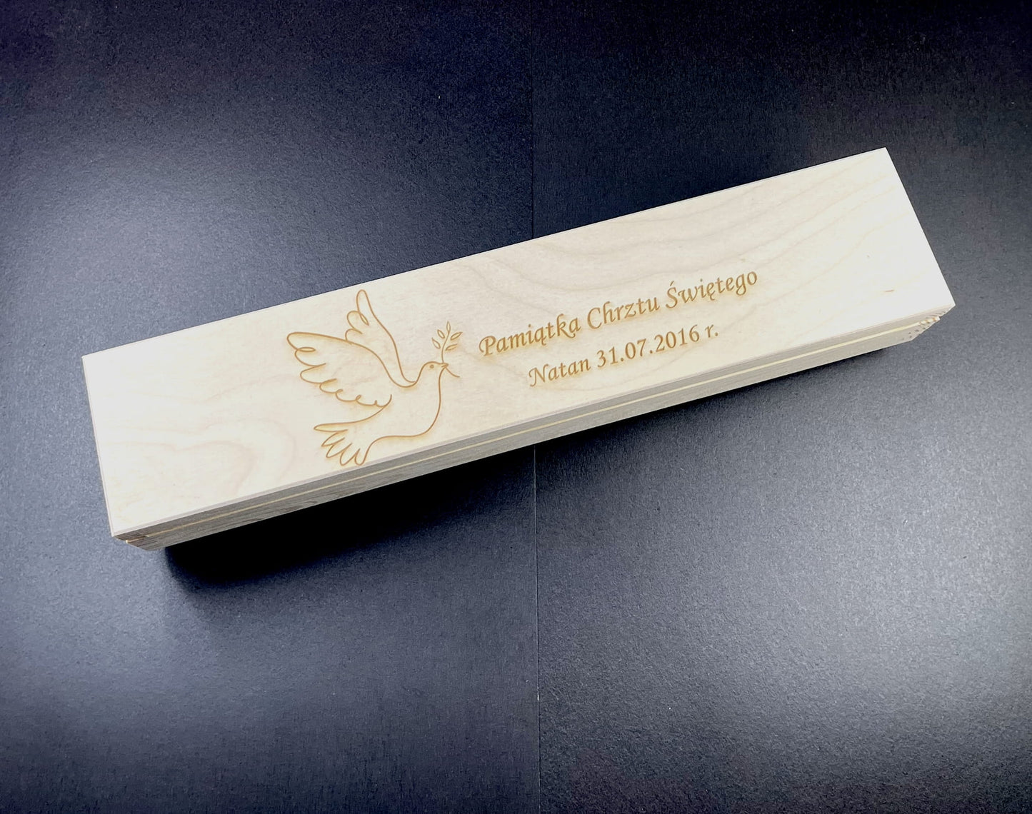 Personalizowane Drewniane Pudełko na Świecę do Chrztu Matka Boska
