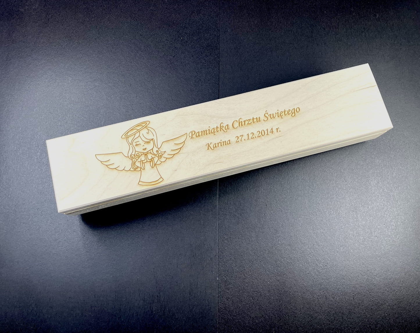 Personalizowane Drewniane Pudełko na Świecę do Chrztu Matka Boska